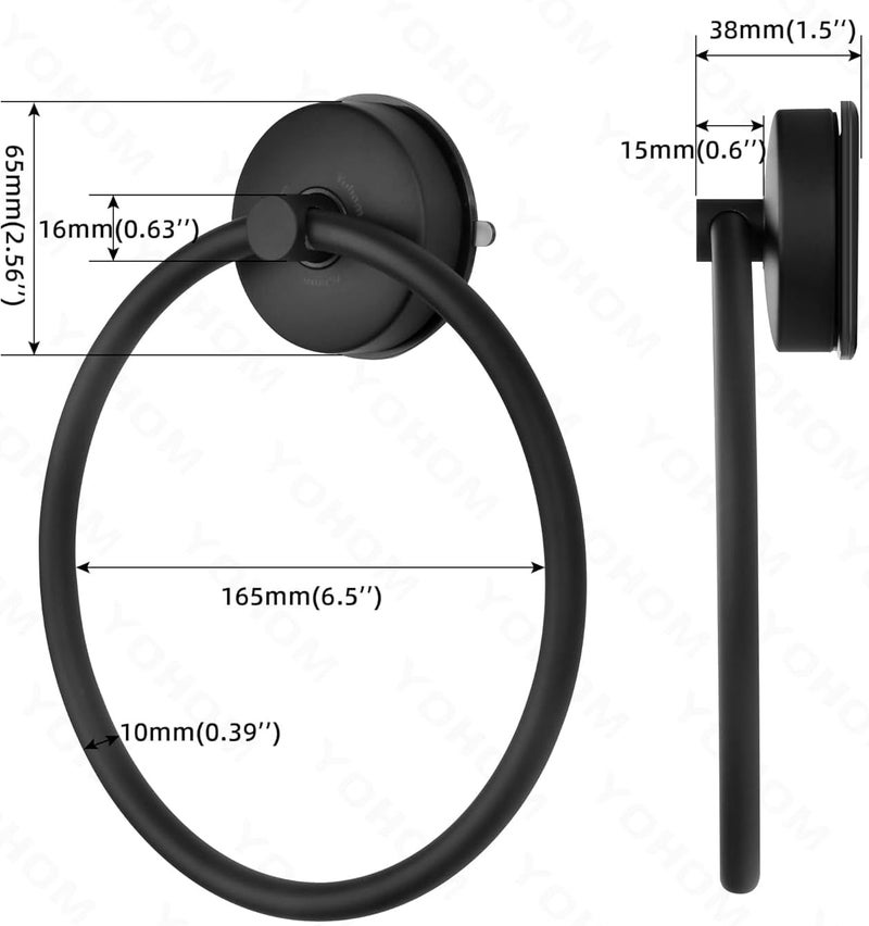 OHOM Suction Cup Towel Ring Matte Black Hand Towel Holder for Bathroom Stainless Steel Vacuum Suction Washcloth Holder Dish Towel Hanger for Shower Wall No Drill, 2 PCS - Image 5